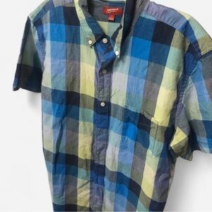 Arizona Jean Company Men's Blue and Green Checkered Shirt